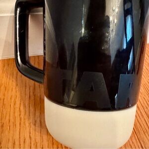 NEW Starbucks Black with White Rubber Bottom Ceramic Coffee Mug with Lid 14 oz